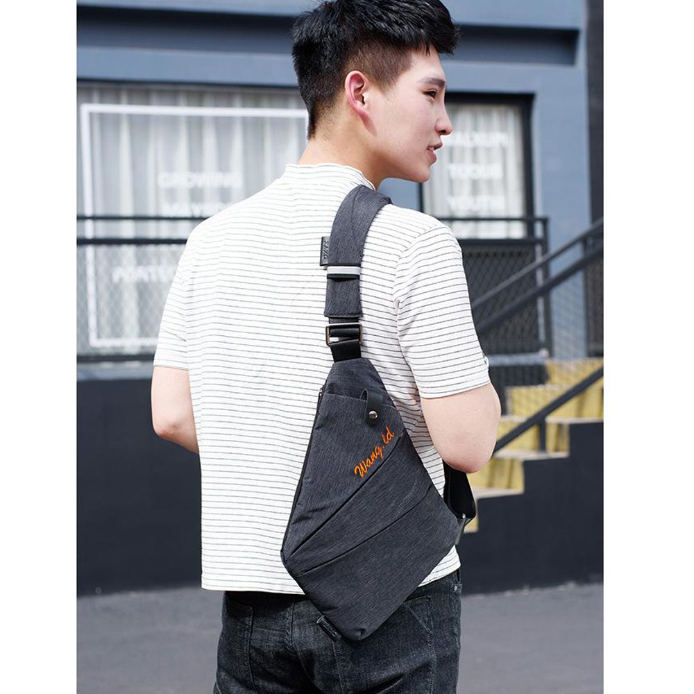 SHOPEE 6.6 SUPER SALE!! Key Bag Tas Selempang Pria Anti Maling Chest Bag Messenger Sling Bag 2018-8 Slingfit - Black