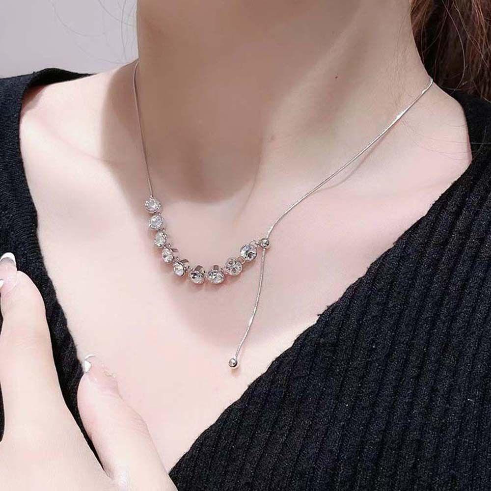 Mxbeauty Wanita Kalung Kepribadian Berlian Imitasi Mengkilap Tarik Rantai Choker Gaya Hip Hop Korea Necklace