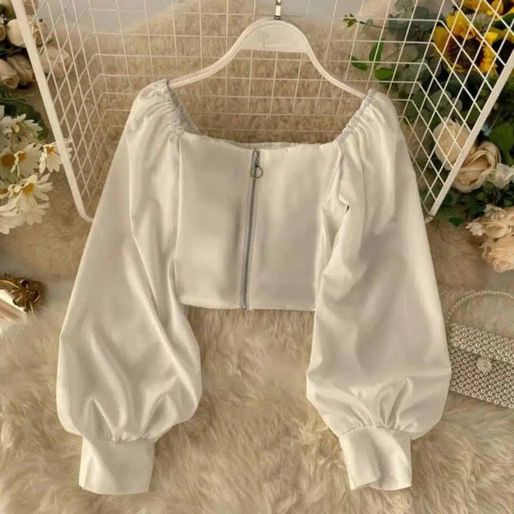 BEFAST - ZEC Blouse MITHA / Zipper Crop / Atasan Wanita Terbaru / Atasan Wanita Cantik / Baju Casual / Pakaian Wanita Top Sleting Busui Lengan Panjang Korean Style