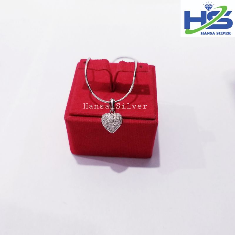 Kalung Perak Wanita Silver Asli 925 Lapis Emas Putih Cassandra Polos Liontin Love - Kalung Wanita Anti Karat