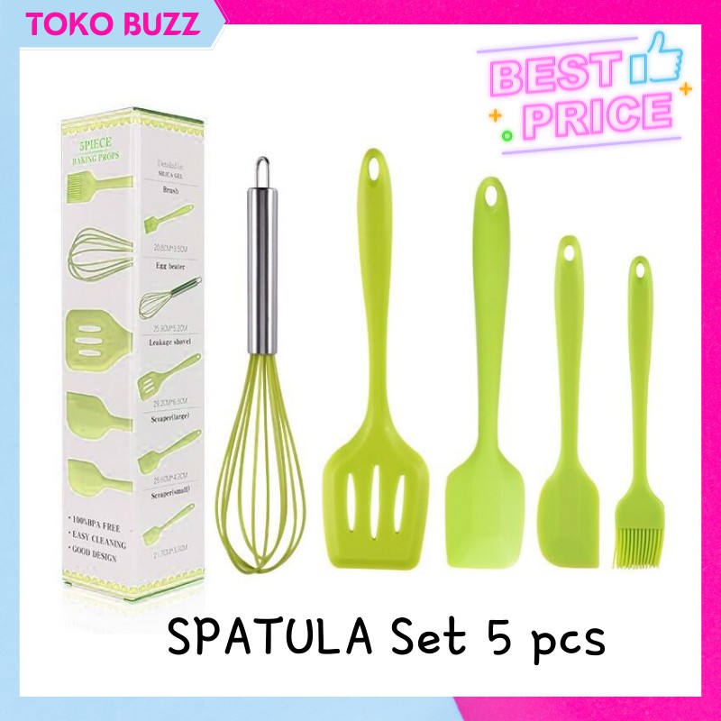 SPATULA SILIKON Tahan Panas 5 in 1 Alat Masak Sutil UTENSIL PREMIUM KT-047 Alat Kocok Telur Telor Penggorengan Kuas Kue Adonan