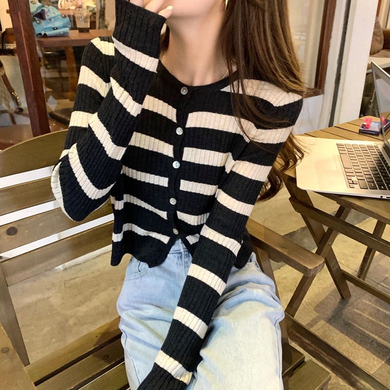 MOOGU ♡ Kardigan korea knit cardigan bergaris atasan wanita