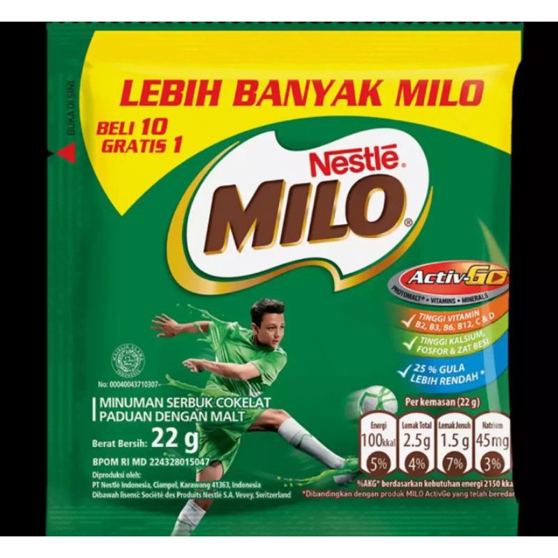 

Milo coklat sachet, promo gratis 1 sachet