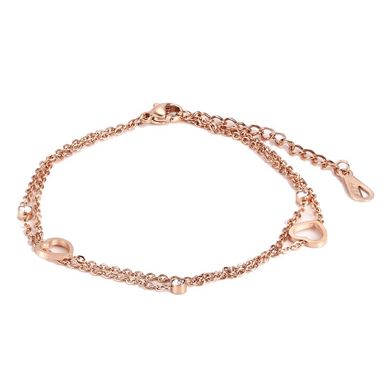 Gelang Rantai Love Double Layer Rosegold Women Bracelet Love Aksesoris Wanita