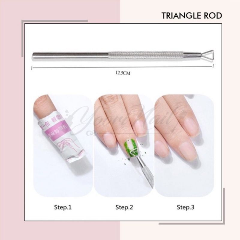 Triangle rod nail art stainless steel segitiga pusher soak off gel polish remover stick pen