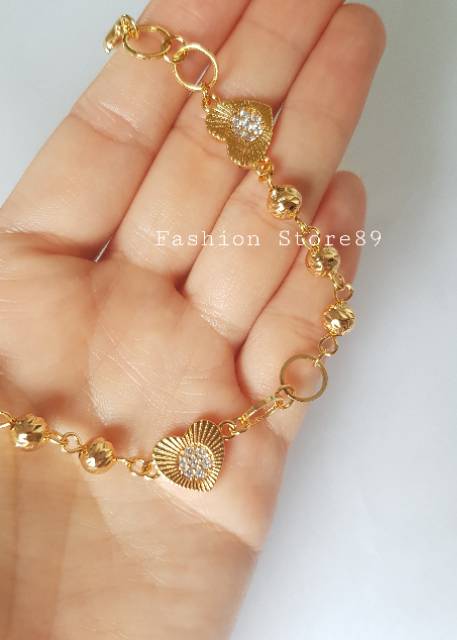 Gelang import rantai motif Love dihiasi permata tanam Cantik yg elegant perhiasan xuping lapis emas