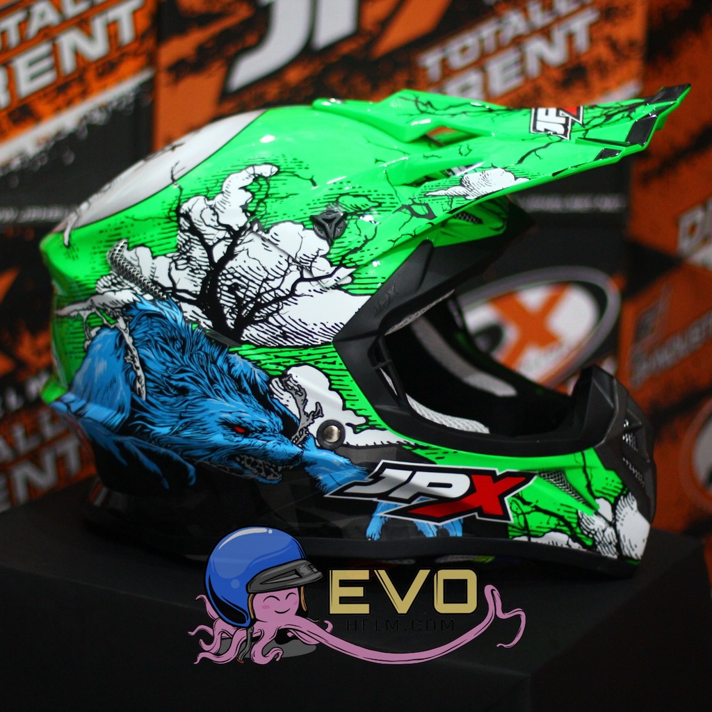 HELM JPX CROSS_FOX1 SERI X14 - FLUO GREEN GLOSS + GOOGLE SNAIL (ONGKIR 2 KG) HELM JPX TERBARU