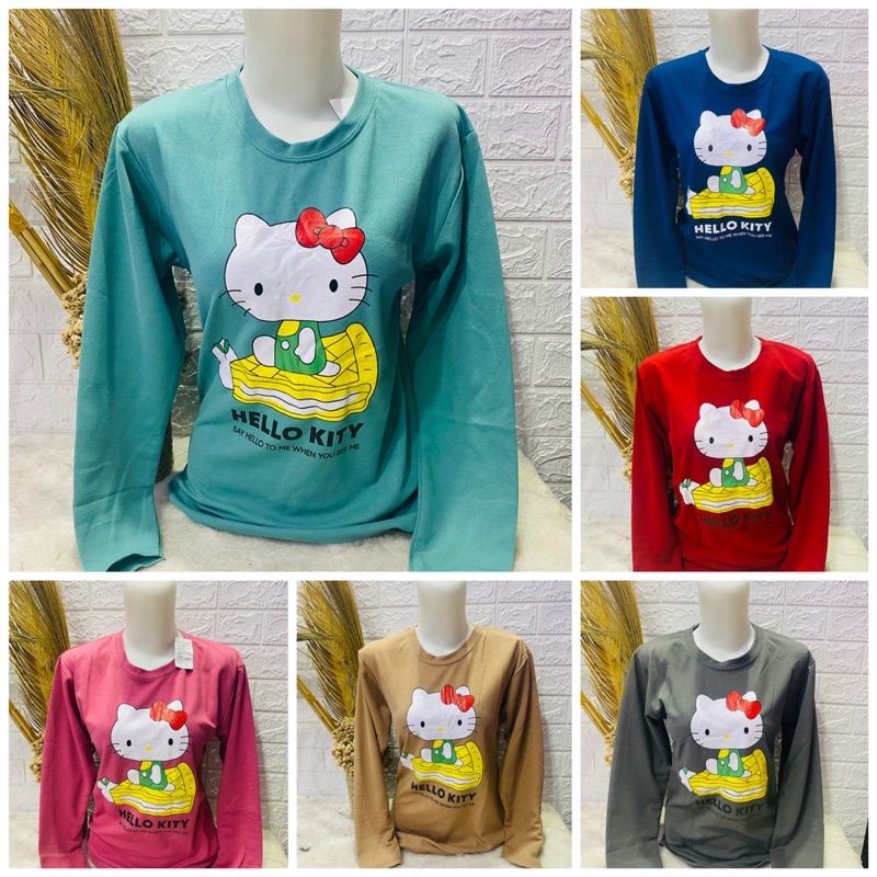 Kaos Lengan Panjang Wanita Gambar Micky Mouse Hello Kity