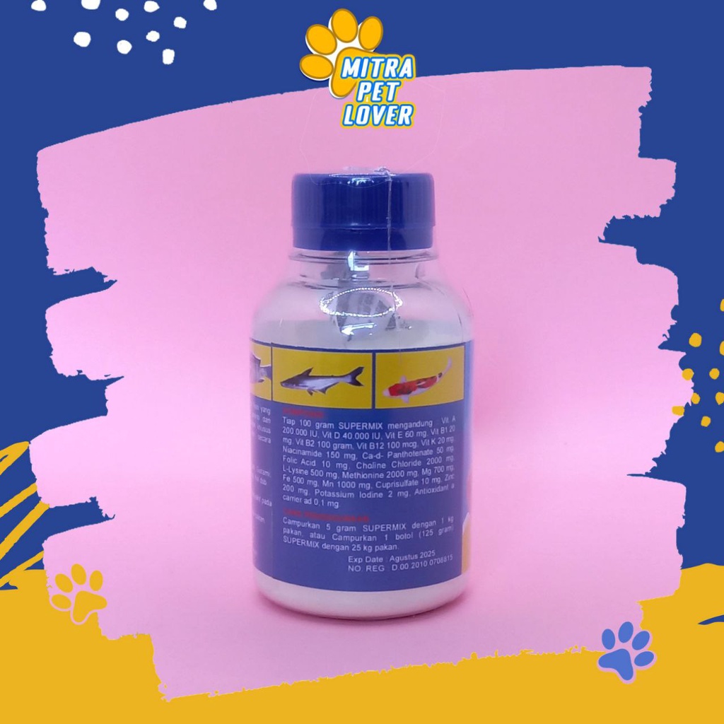 SUPLEMEN PERTUMBUHAN IKAN - SUPER MIX VITAMIN IKAN 150 GRAM ORIGINAL - SUPERMIX CAMPURAN PAKAN KOI GURAME NILA PATIN GABUS LELE - ASAM AMINO - MURAH - PET ANIMAL HEALTHCARE AND VETERINARY TAMASINDO OBAT KESEHATAN HEWAN BINATANG PELIHARAAN MITRAPETLOVER