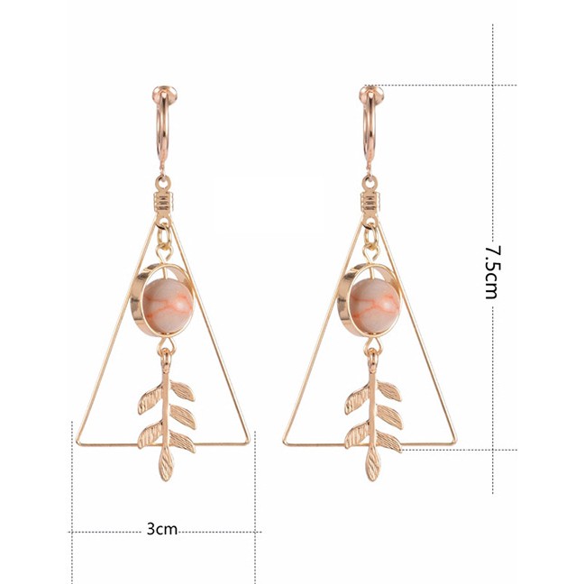 LRC Anting Gantung Fashion Gold Color Leaf Shape Decorated E39945