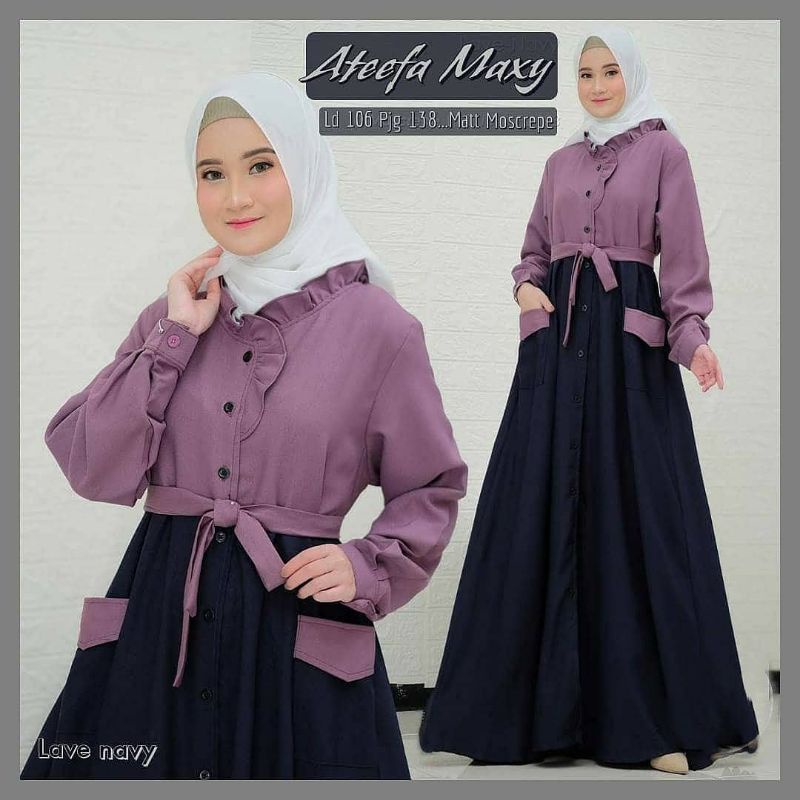 Baju gamis wanita terbaru model pesta kekinian moscrepe busui syar'i