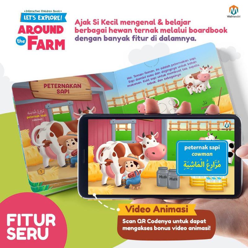 Boardbook Balita Anak Hard Cover Buku Cerita Bergambar Seri Mengenal Hewan Bilingual Full Colour Lets Eexplore Around The Farm Ziyad-5