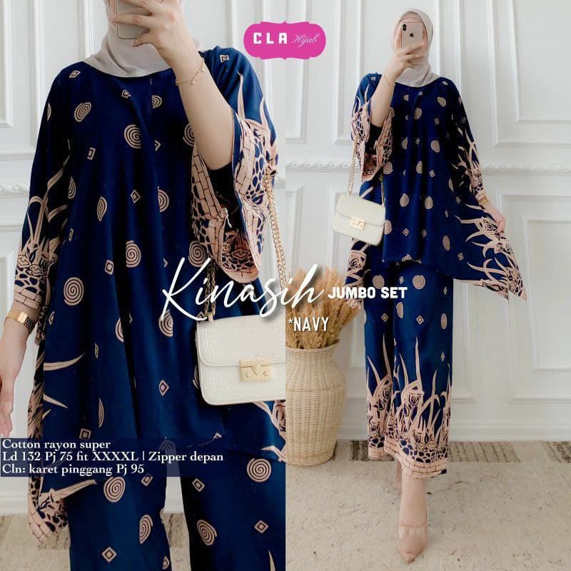 Kinasih Set Jumbo - One Set Jumbo Katun Rayon Tidie Premium Busui Setelan Wanita Waka Waka Set Celana Panjang Bigsize LD 140 cm