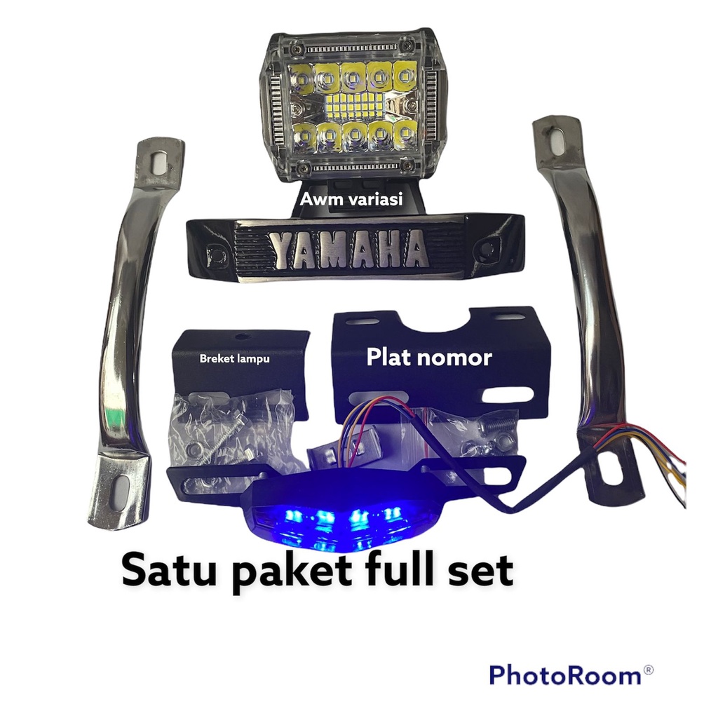 (PAKET)N LAMPU LED 18MATA+LAMPU STOP 3IN1+KUMIS YAMAHA+PLAT NOMOR+BEHEL RX-K