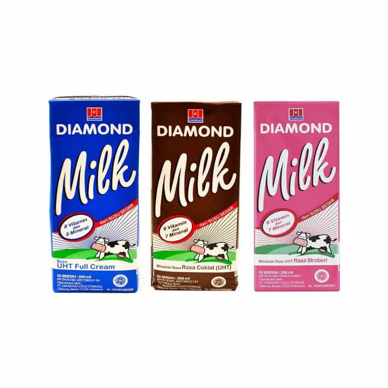 

DIAMOND SUSU UHT 200 ML FRESH MILK FULL CREAM CHOCOLATE STRAWBERRY