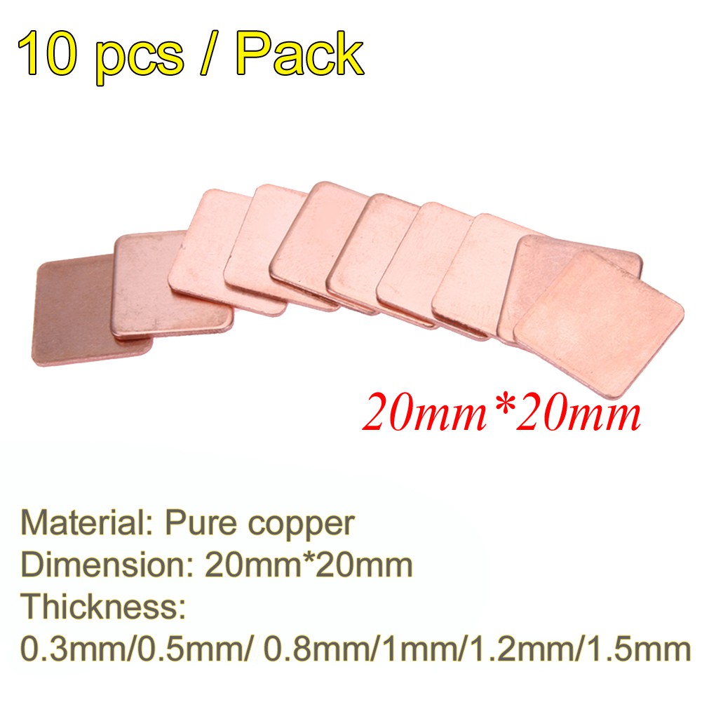 MOJITO 10 pcs 20mmx20mm 0.3mm to1.5mm Heatsink Copper Shim Thermal Pads for Laptop #UK