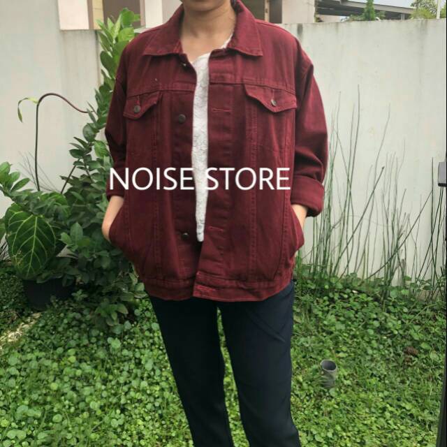 Jaket Jeans Maroon Oversize Premium Quality