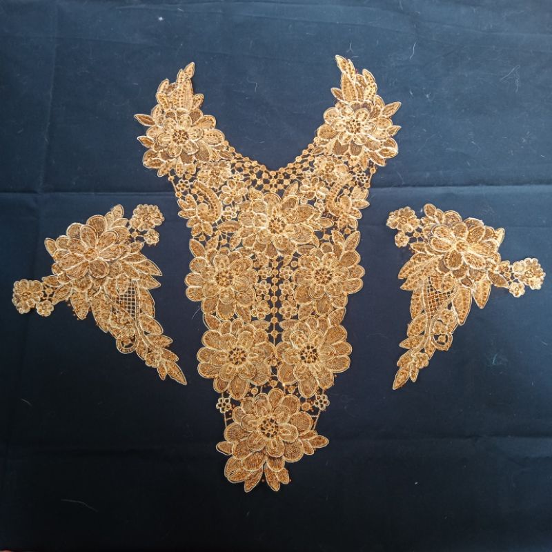 Bordir kebaya tempel mewah emas Renda patch batik corsage bunga set dada dan lengan untuk kebaya/kaf