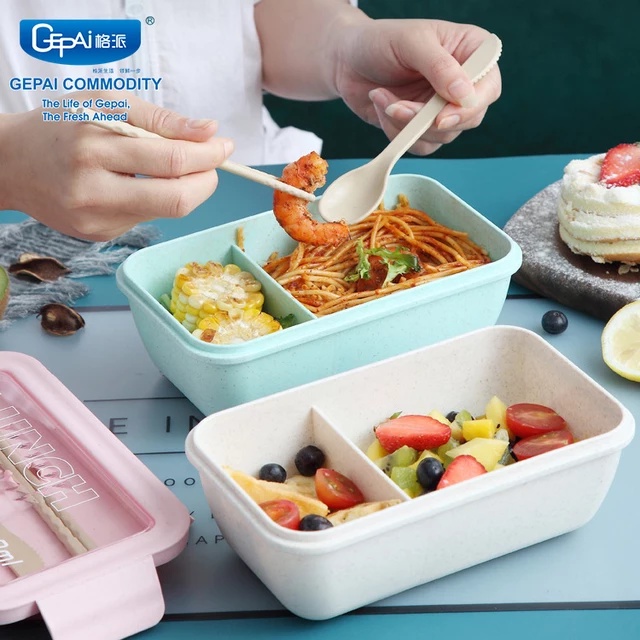 Lunch Box Kotak Bekal Kotak Makan Ompreng Tempat Makan Jerami 1100 ML 2 Sekat Free Sendok Sumpit 1227