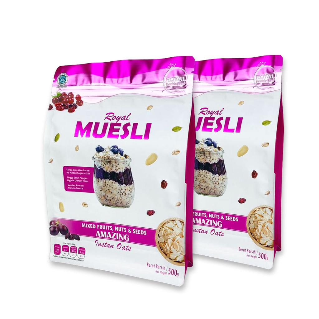 

Royal Muesli Mixed Fruit, Nuts & Seed Amazing / Healthy Food/ Menu Sarapan/ Instan Oat - 500 gr