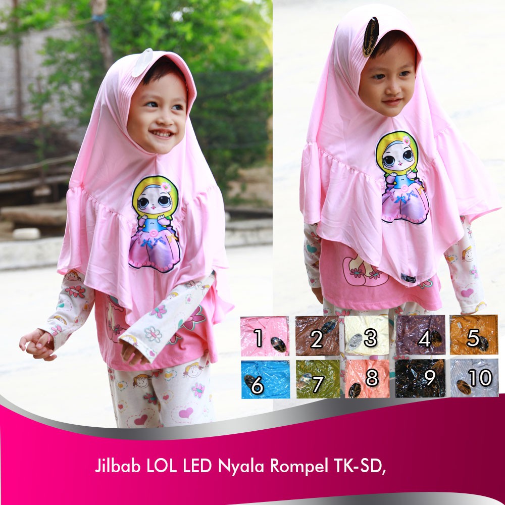 TERMURAH Jilbab Anak LOL LED Nyala Dan Bunyi Musik Rompel TK SD