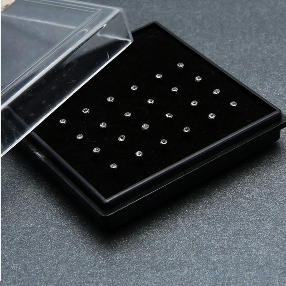 24pcs Anting Tindik Hidung / Tubuh Bentuk Bulat Bahan Steel Dengan Berlian Imitasi