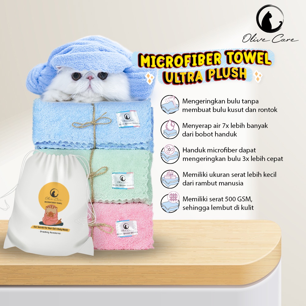 Olive Care Handuk Microfiber Kucing Anjing Grooming Bulu Cepat Kering