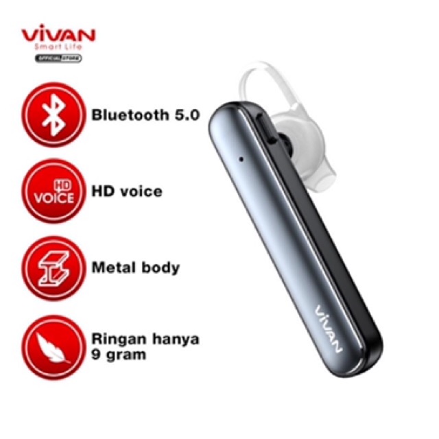 Hf Headset Earphone Bluetooth VIVAN Chat 100 5.0 HD Voice Wook Wireless Original