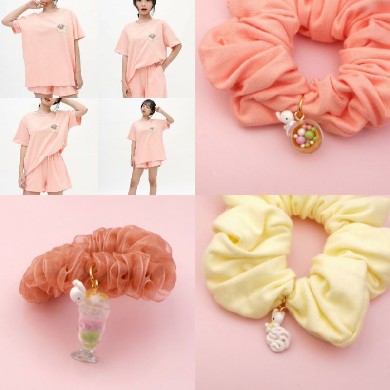 Jasmine Tease Jajanan Indonesia Fluffy Cotton Scrunchie, JT Mask Chain, Comfy Set, Baju Kaos Masker