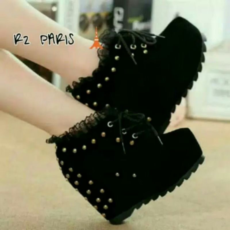 starr seller boot wedges wanita renda tali tan hitam 02