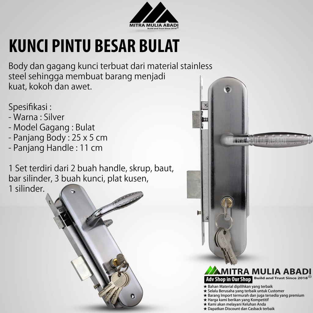 Kunci Pintu BESAR Gagang Bulat Silinder Kumplit Set 25 cm l Gagang l Handle