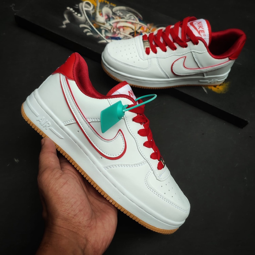 PROMO Sepatu Sneakers Pria dan Wanita Terbaru Nike Air Force 1 Shadow Low White Red Import Pemium, Harga Termurah