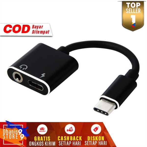 Adapter USB Type C to AUX 3.5mm Headphone+USB Type C Murah Adaptor Headset Charger Handphone