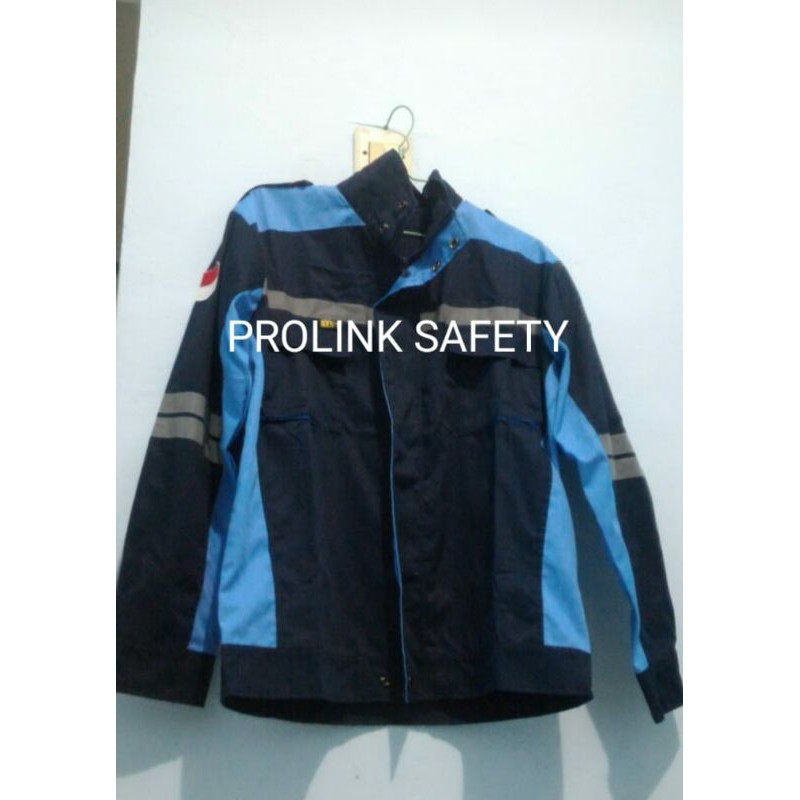 SERAGAM SAFETY REAL PICTURE DONGKER KOMBINASI BIRU MUDA SEMI JAKER FREE LOGO K3 BENDERA