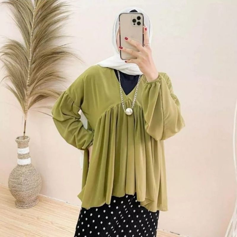 BAJU ATASAN WANITA / BLOUSE POLOS BAHAN CERUTI BABY DOLL