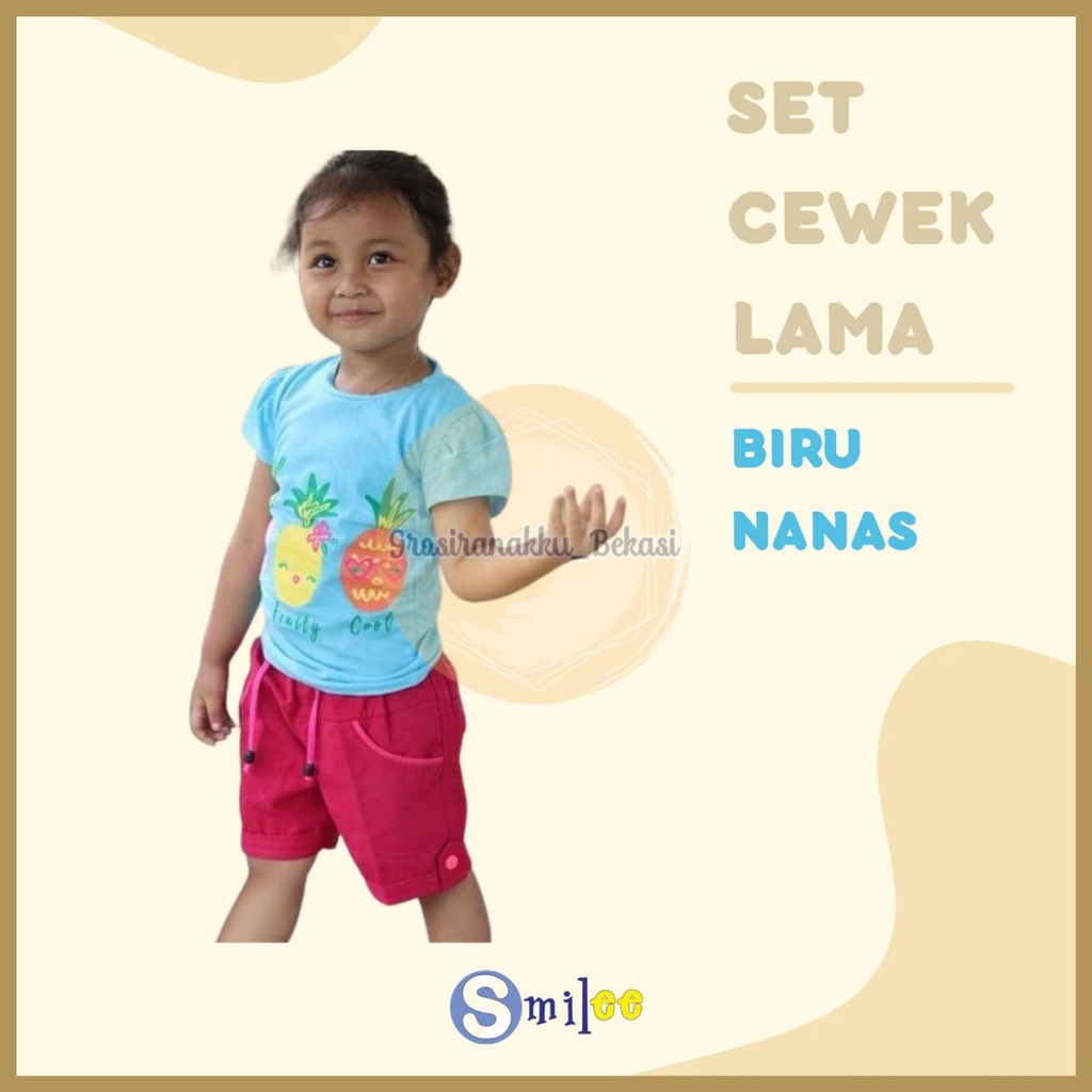 Setelan Anak Cewe Biru Nanas Size 1-3tahun Murah