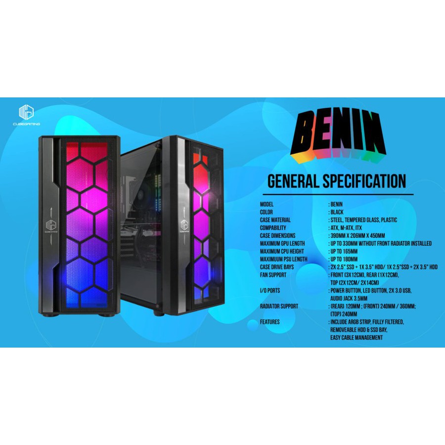 CUBE GAMING BENIN - ATX - LEFT SIDE TEMPERED GLASS - PSU COVER - RGB FRONT PANEL