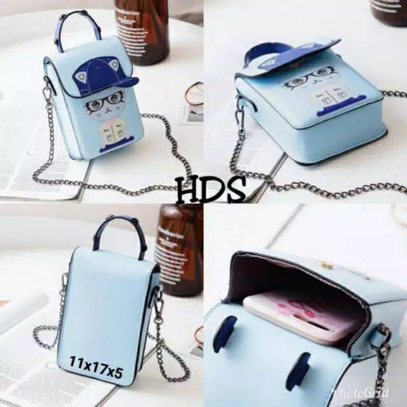 Pockeet Dompet HPO CAT BOY-TOPI Selempang Rante Mini Tas HP Androidd