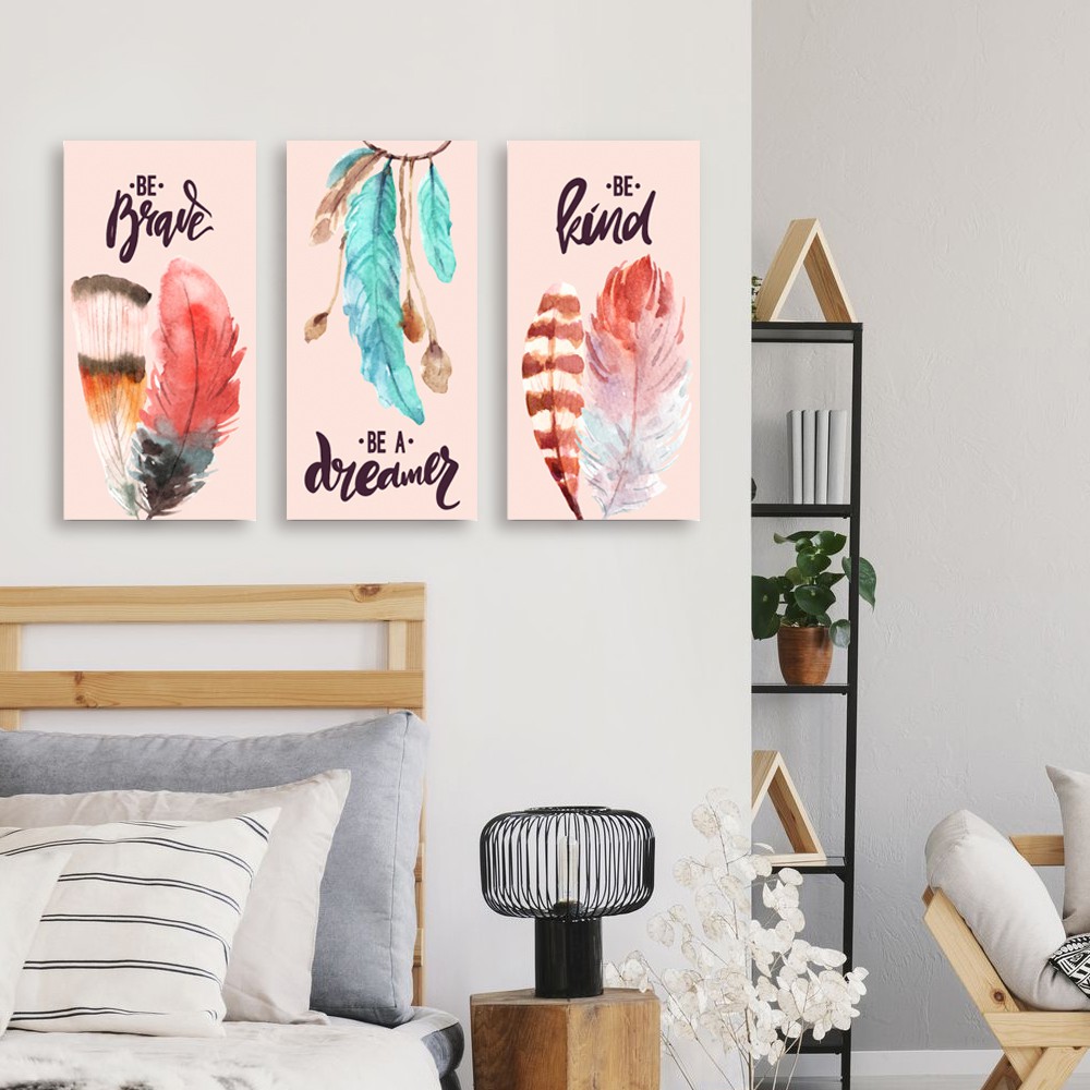 BOHO12-Wall art Hiasan Dinding Wall Decor Dekorasi Dinding Bulu Kamar Feather Poster dinding boho