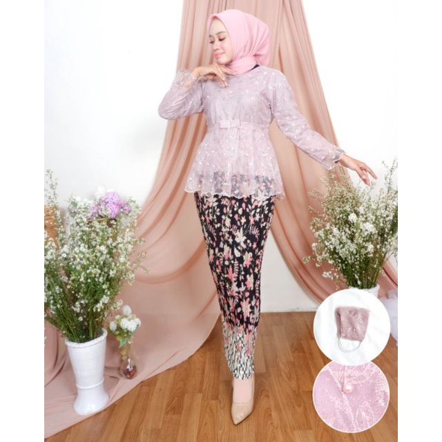 Ready Stock!! Set Kebaya Salsa Blouse Rata / Kebaya Sita 3 / Lilac / Coklat / silver / Dusty /maroon