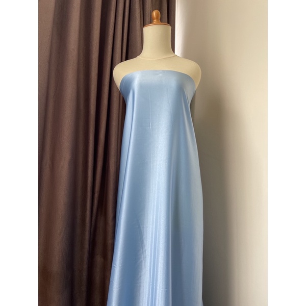 Kain Satin Saten Silk Lux Maxmara Premium Bahan Gamis Jatuh Licin Mewah Warna Biru Laut Baby Blue Ice Sky