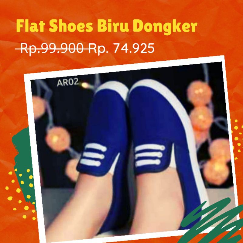 Flat shoes biru dongker, Sepatu flat shoes wanita, Sepatu flat shoes olahraga, Sepatu olahraga