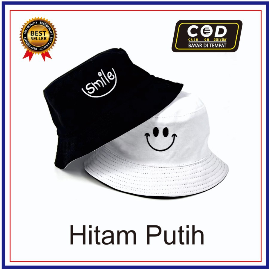 Topi Bucket Bolak Balik Smile// Best Quality Bordir// Bisa(COD) Bayar Ditempat.