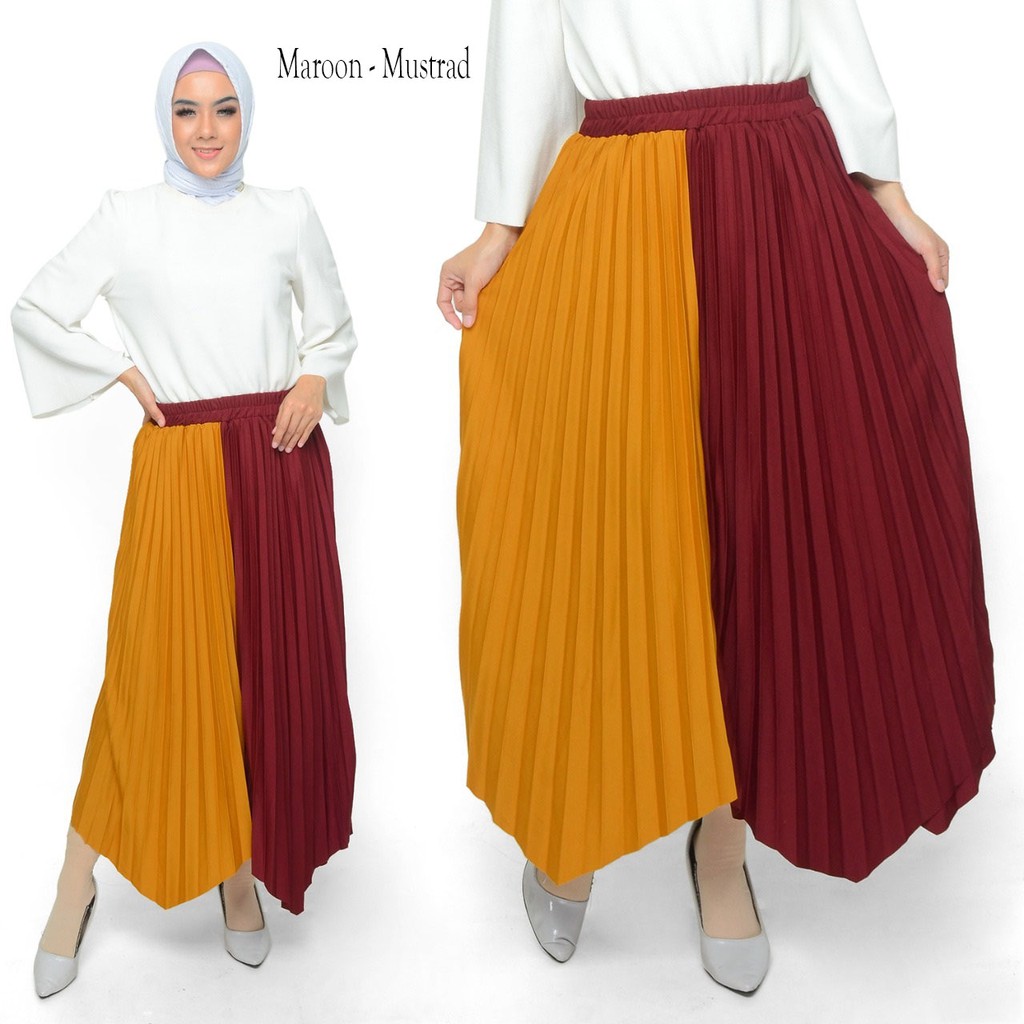 Rok Plisket - Rok Lancip twotone Umbrella Kombi Warna