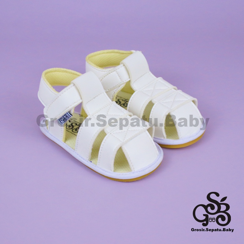 sandal bayi sepatu bayi sendal bayi laki laki perempuan prewalker bayi  umur 2 - 12 bulan model casual S04 polos PUTIH ringan fleksibel &amp; Anti Slip