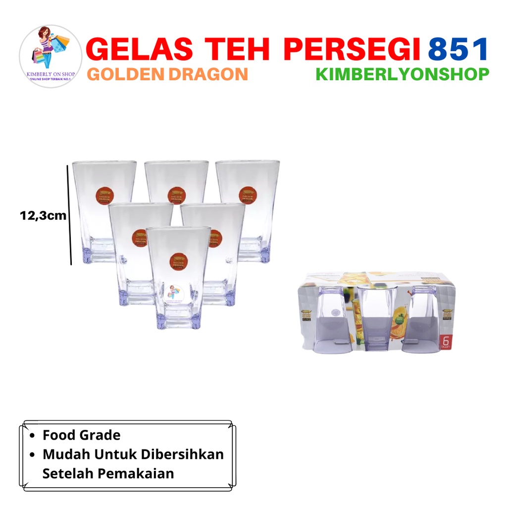 Gelas Plastik Persegi 325 ML Golden Dragon Melamine 851