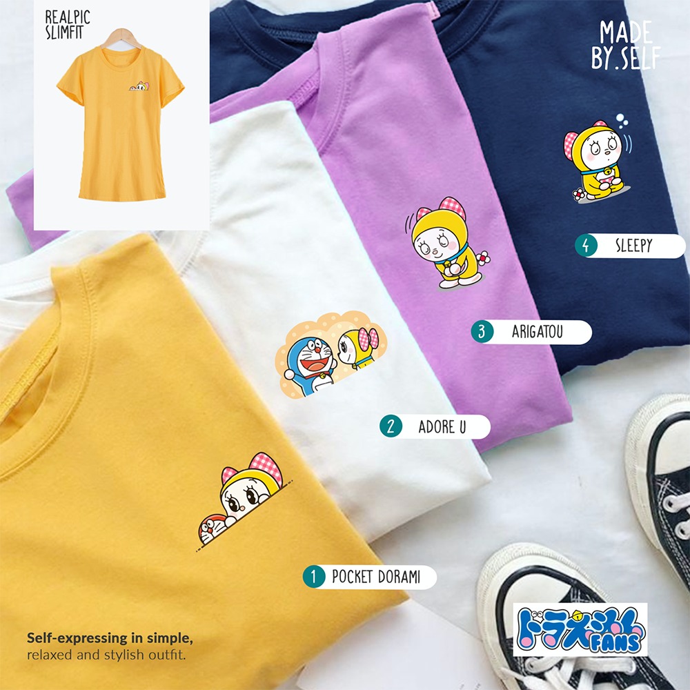 Kaos Wanita Santai Slim Fit - Doraemon Dorami Print Motif Karakter Lucu Cute Kawai Cotton Combed 30s