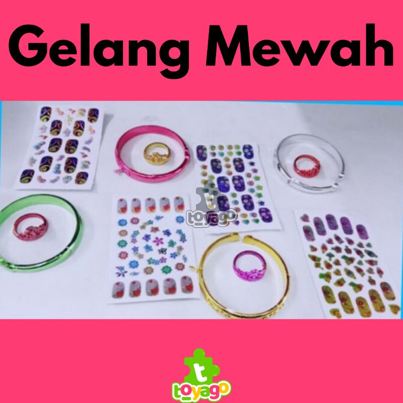 Mainan Perhiasan Gelang Mewah stiker kuku gelang dan cincin Isi 20 Pcs Grosir Murah