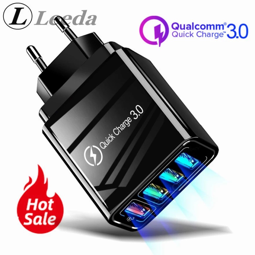 Leeda Quick Charge 3.0 4 Port USB Charger USB Fast Charger PLUS KABEL USB CHARGING DATA GOLD