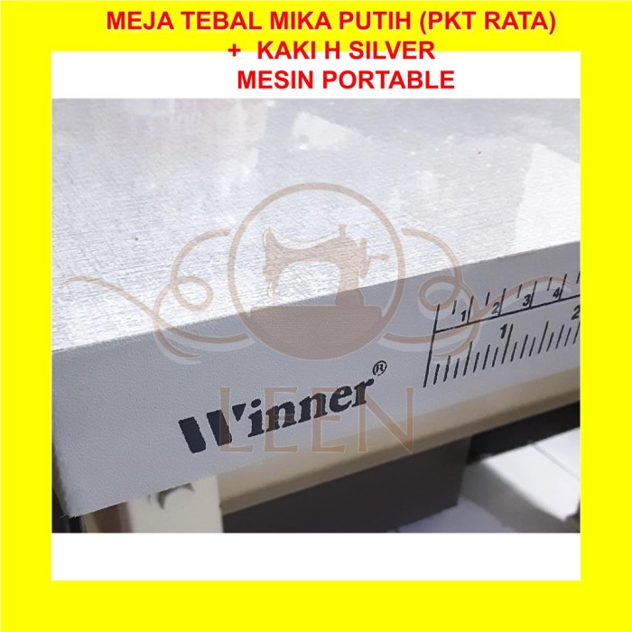 Meja &amp; Kaki SET Mesin Jahit Portable TEBAL MIKA PUTIH - H Silver LEEN